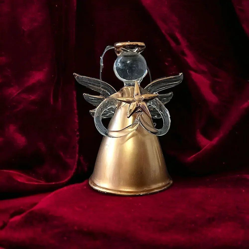 Avon Gilded‎ Glass Angel Ornament Vintage Hand Blown Hand Painted 22K Gold 1997.